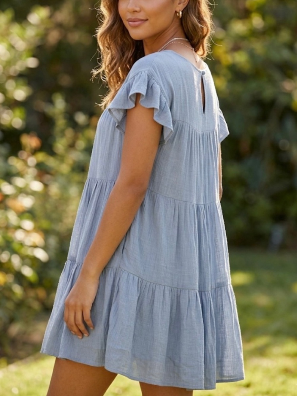 Blu Ivy Dress Tiered Ruffle Short Sleeve Small Blue NWT - Picture 2 of 12